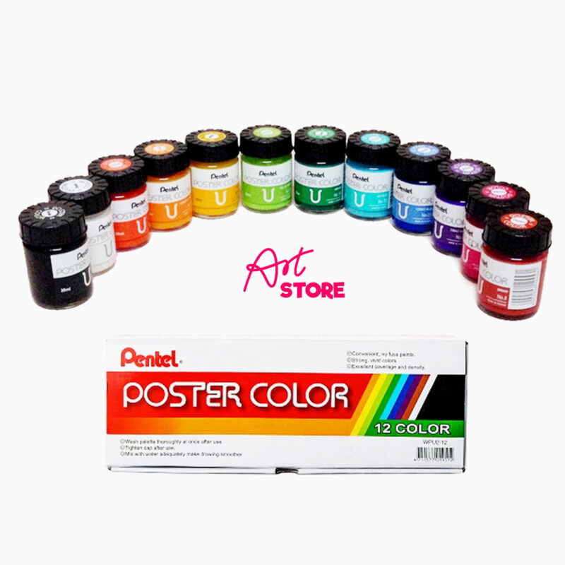 Màu Poster Pentel 12 Màu x 30ml – Bộ Màu Bột Chuẩn Cho Luyện Thi & Trang Trí Chuyên Nghiệp