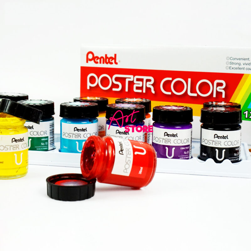 Màu Poster Pentel 12 Màu x 30ml – Bộ Màu Bột Chuẩn Cho Luyện Thi & Trang Trí Chuyên Nghiệp