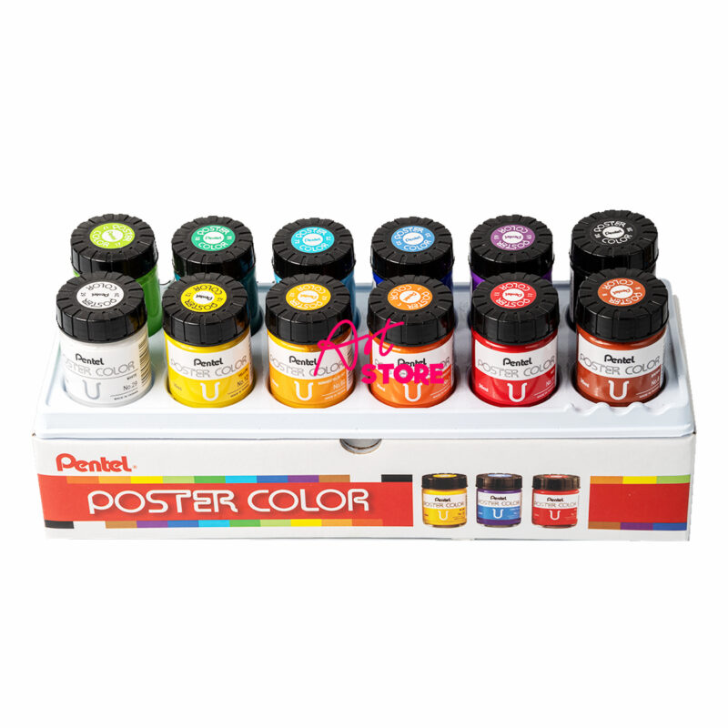 Màu Poster Pentel 12 Màu x 30ml – Bộ Màu Bột Chuẩn Cho Luyện Thi & Trang Trí Chuyên Nghiệp