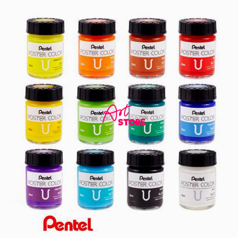 Màu Poster Pentel 12 Màu x 30ml – Bộ Màu Bột Chuẩn Cho Luyện Thi & Trang Trí Chuyên Nghiệp