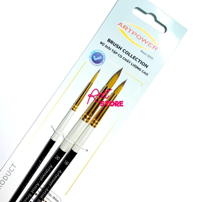 Bộ Cọ Vẽ Acrylic, Cọ Vẽ Màu Nước Đầu Nhọn Artpower MA137- 3pc