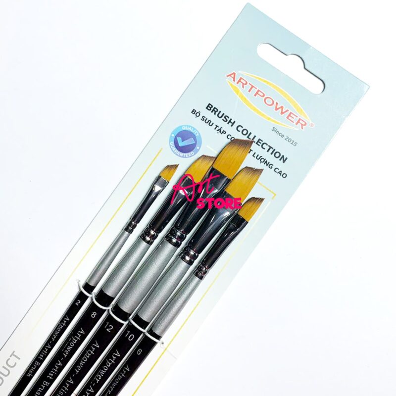 Bộ Cọ Vẽ Màu Nước, Cọ Vẽ Acrylic Đầu Vát Xéo Artpower MA141 - 5pc