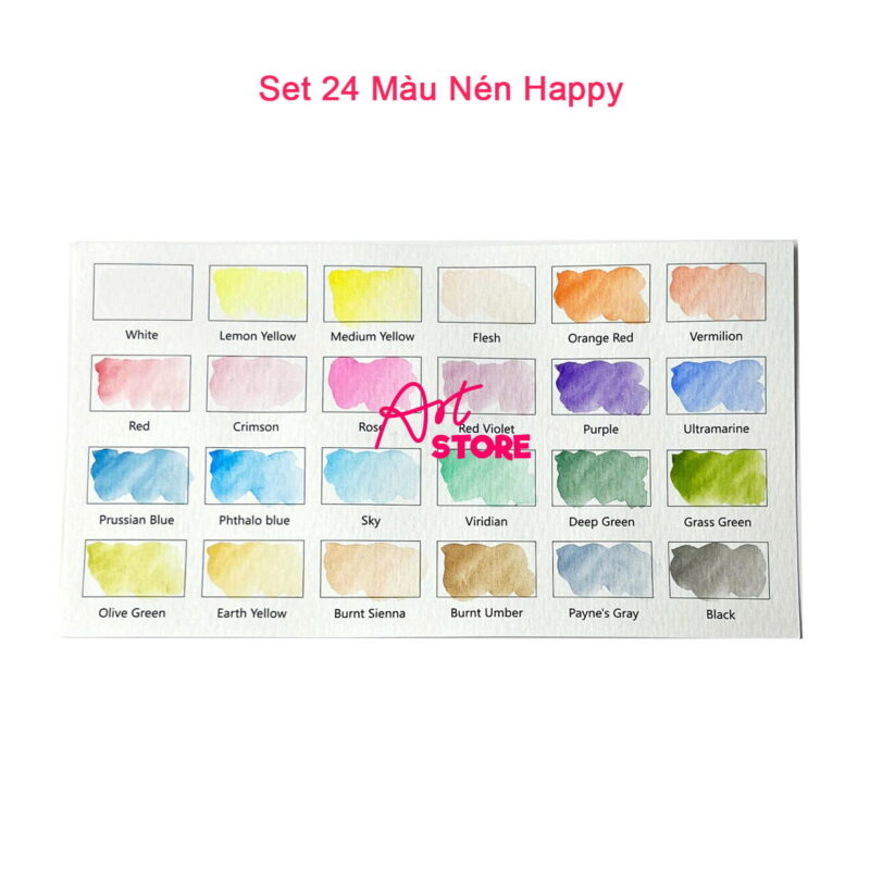 Bộ Màu Nước Dạng Nén Happy Watercolor Paint 12-18-24-36-48-62-72 Màu