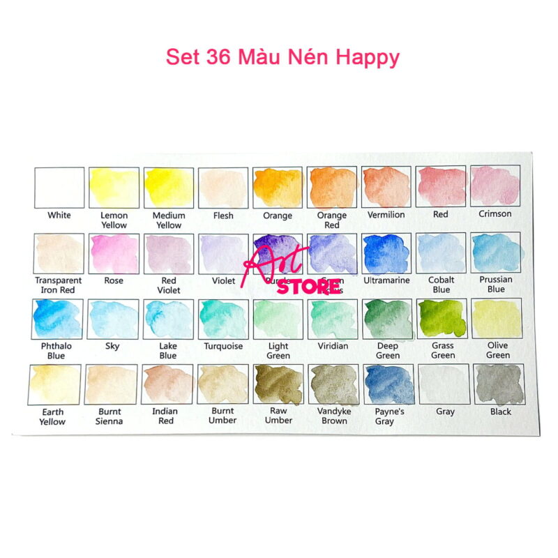 Bộ Màu Nước Dạng Nén Happy Watercolor Paint 12-18-24-36-48-62-72 Màu