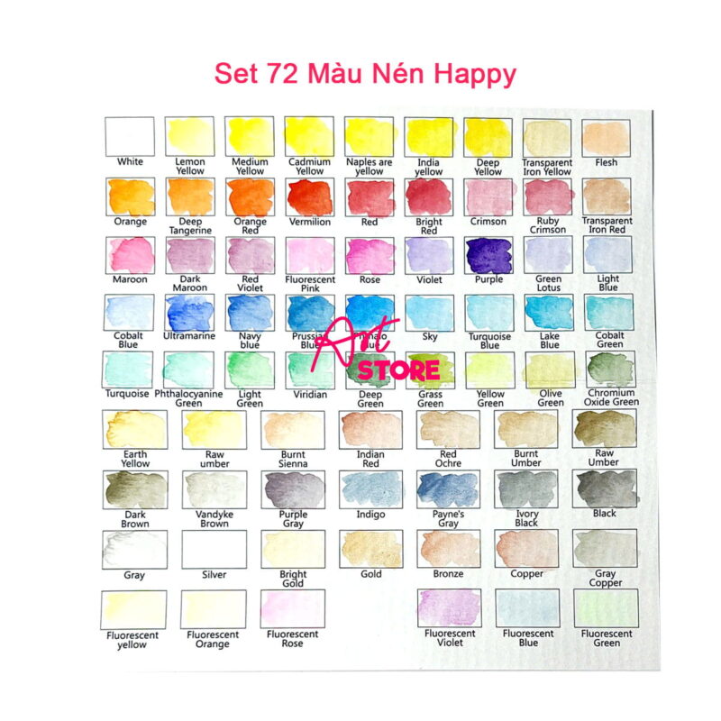 Bộ Màu Nước Dạng Nén Happy Watercolor Paint 12-18-24-36-48-62-72 Màu