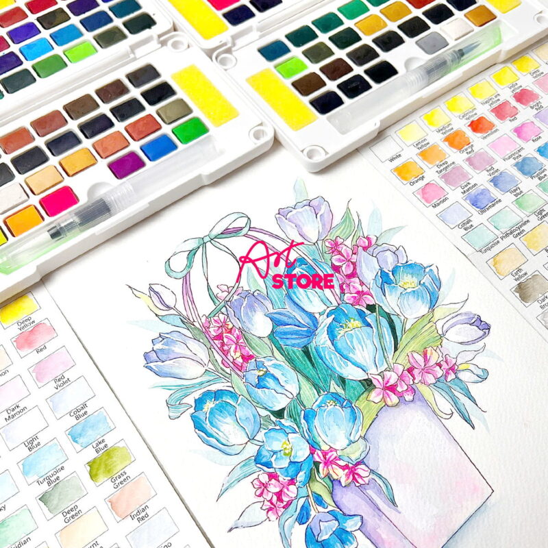 Bộ Màu Nước Dạng Nén Happy Watercolor Paint 12-18-24-36-48-62-72 Màu