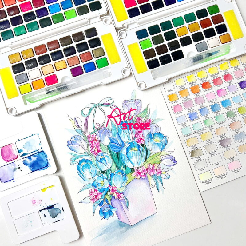 Bộ Màu Nước Dạng Nén Happy Watercolor Paint 12-18-24-36-48-62-72 Màu