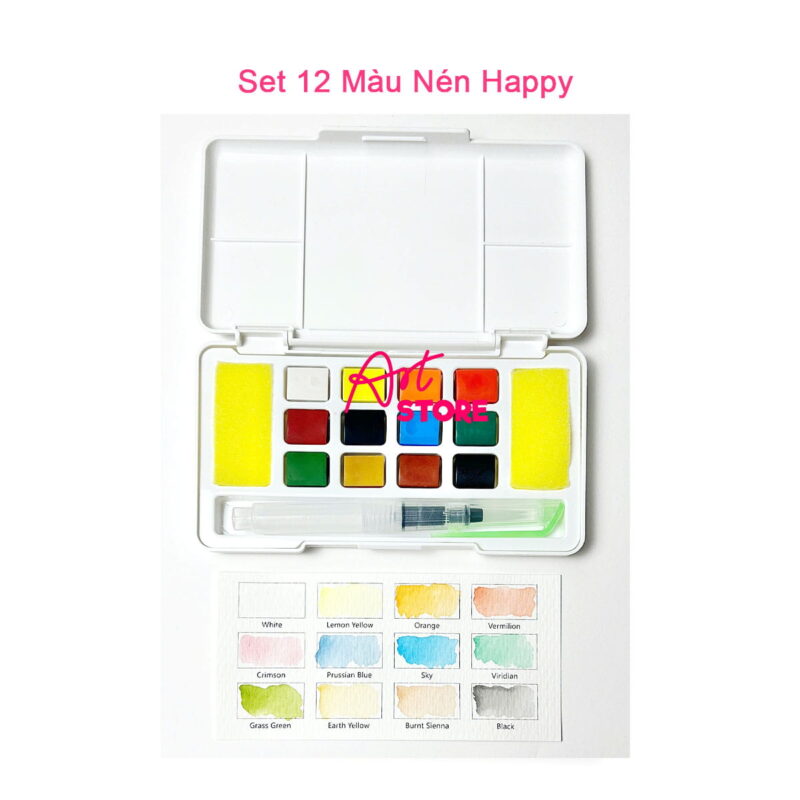 Bộ Màu Nước Dạng Nén Happy Watercolor Paint 12-18-24-36-48-62-72 Màu