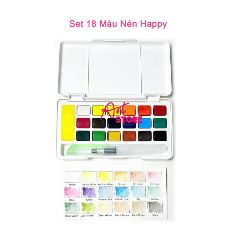 Bộ Màu Nước Dạng Nén Happy Watercolor Paint 12-18-24-36-48-62-72 Màu