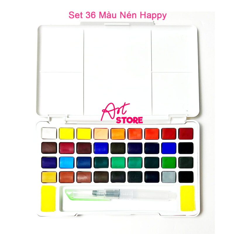 Bộ Màu Nước Dạng Nén Happy Watercolor Paint 12-18-24-36-48-62-72 Màu