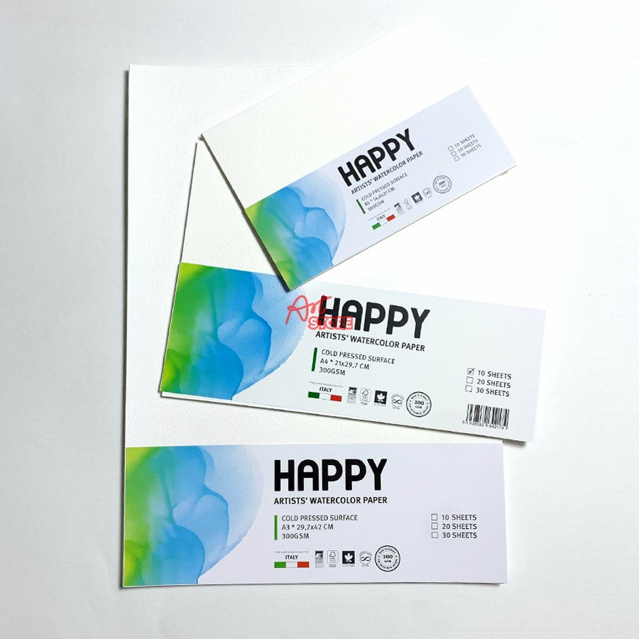 Giấy Vẽ Màu Nước Happy 300Gsm (Vân Nổi Cold)