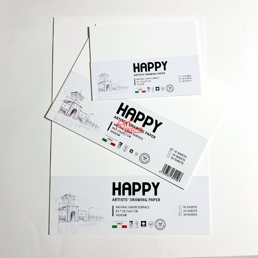 Giấy Vẽ Chì, Giấy Phát Thảo Happy 160Gsm A5-A4-A3 (Tệp 10 Tờ)