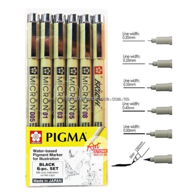 Bộ 6 Bút Line Đi Nét Sakura Pigma Micron Nhật Bản Màu Đen