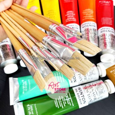 Bộ 12 Cây Cọ Đầu Dẹp Lông Heo Maries Vẽ Tường, Vẽ Sơn Dầu, Vẽ Acrylic