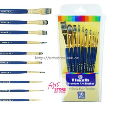 Bộ Cọ Vẽ Màu Acrylic, Gouache, Màu Nước Flash SR-530 Lông Nhân Tạo Đa Năng - 10pcs